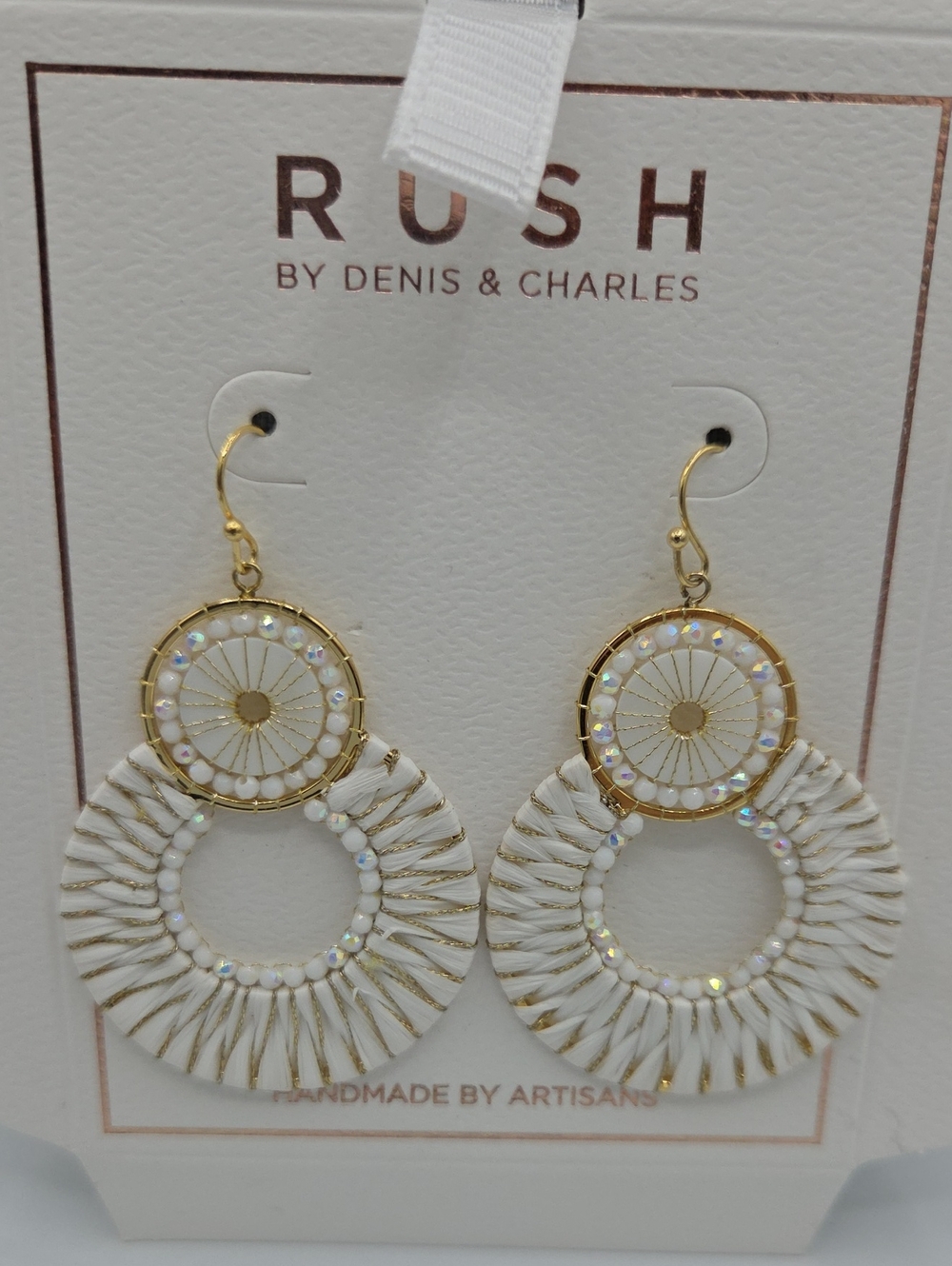 5 for $25! RUSH by Denis & Charles White and Gold Tone Boho Hoop Drop Earrings